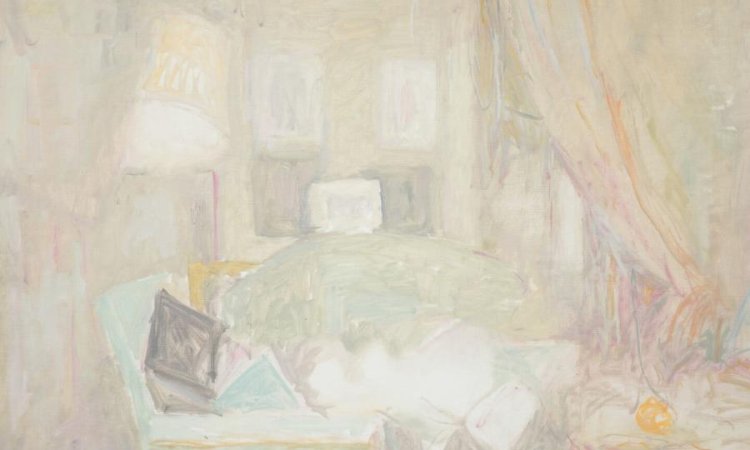 Lot 193. Jacques TRUPHEMUS (1922-2017). Intérieur gris et or, 1998. Huile sur toile. Signé et daté en bas à droite. Contresigné et titré au dos. 81 x 115 cm.